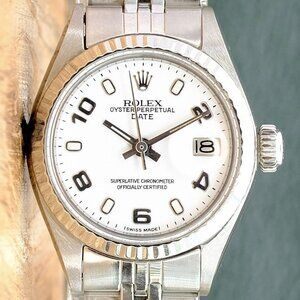ROLEX DATEJUST WHITE INDEX-ARABIC DIAL 18KW FLUTED STEEL JUBILEE WATCH 26MM 6917